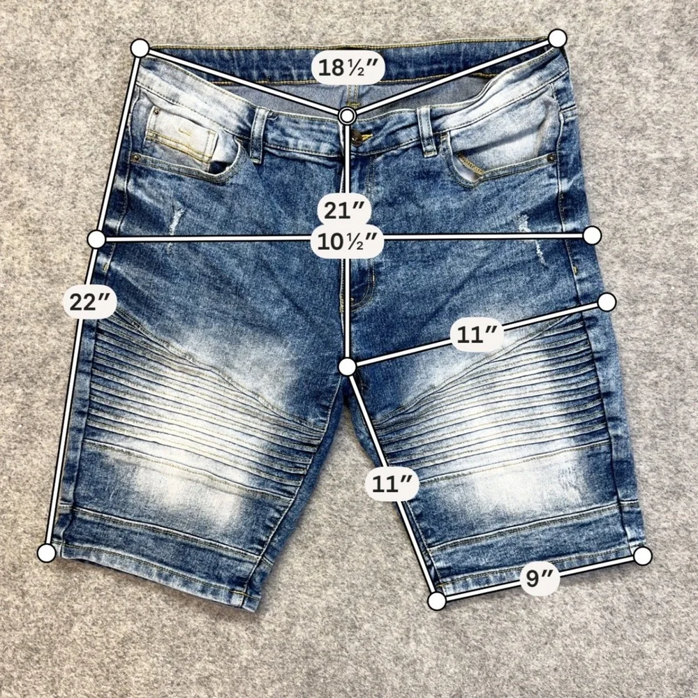 Southpole Moto Denim Shorts Mens 36 Blue Acid Wash Ribbed Slim‎ Fit Biker